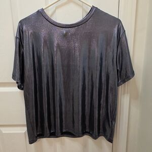 Divided Metallic Blue Short Sleeve Blouse